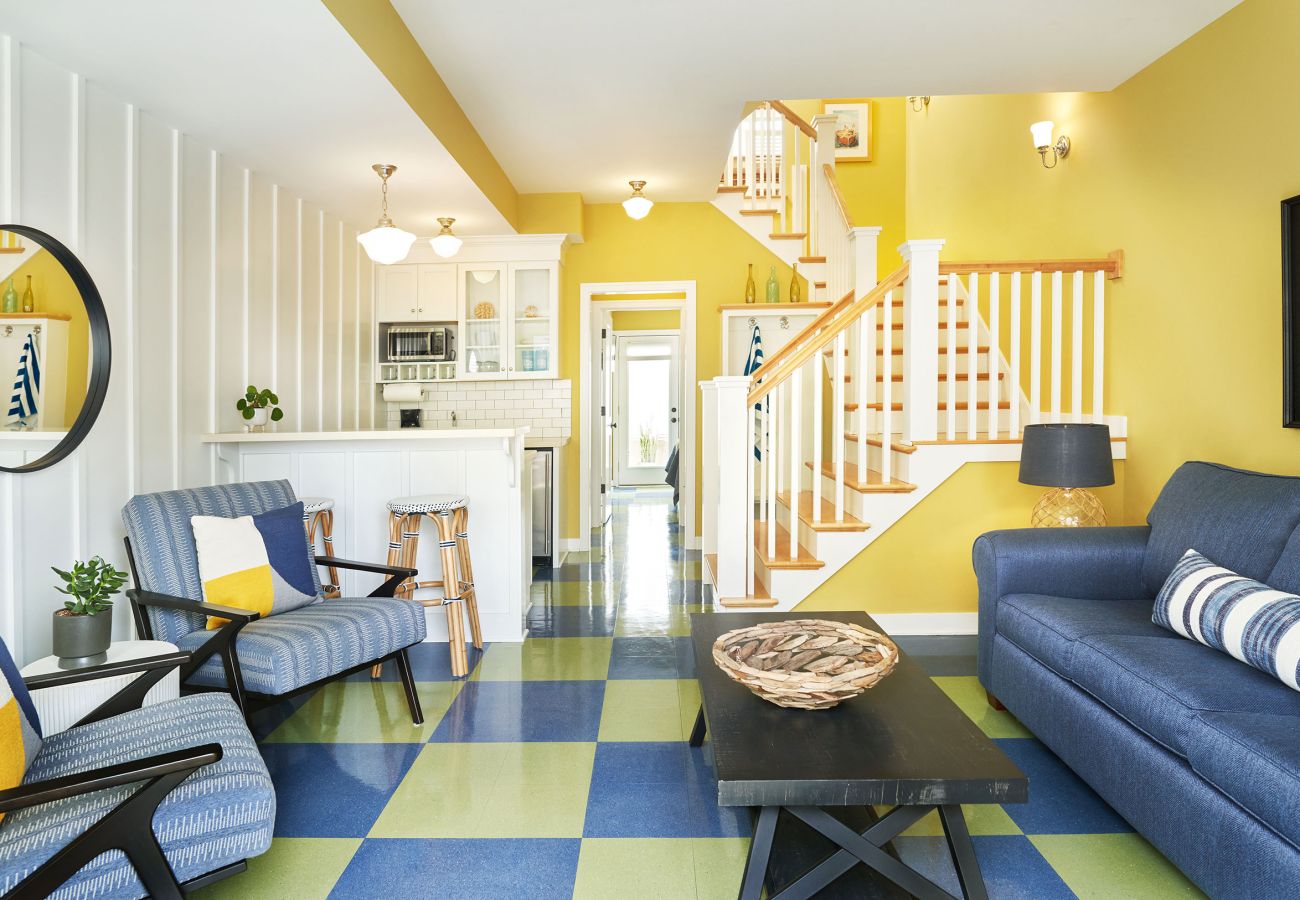 First floor living room with comfortable seating 